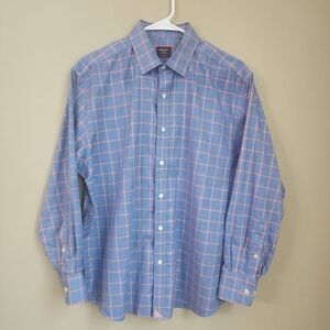 Untuckit Men's Blue and Pink Shirt Wrinkle Free Relaxed Fit 100% Cotton Size M